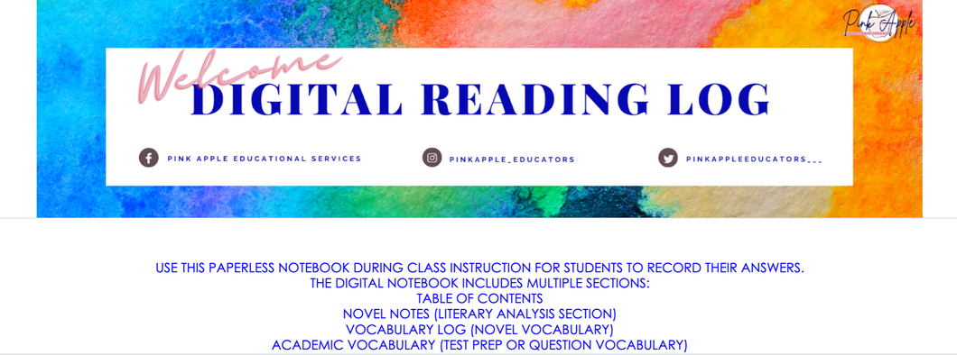 Digital Reading Log- Rainbow